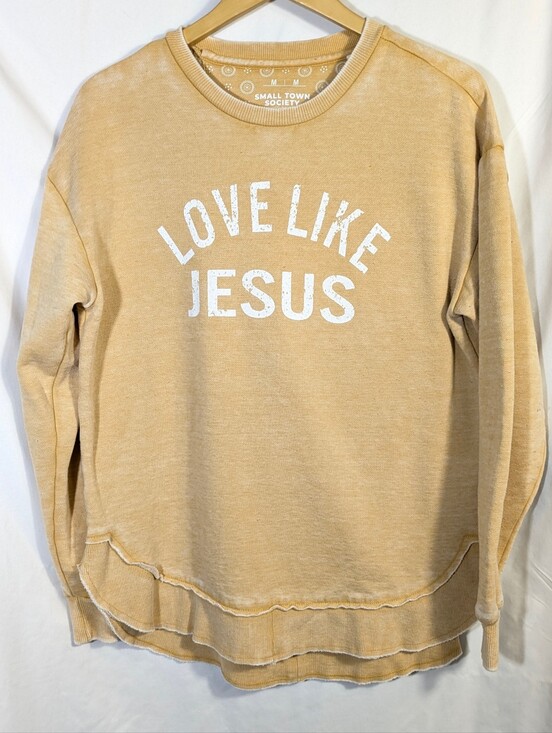small town society Tops - Small Town Society Love Like Jesus Acid Wash Gold Crewneck Sweatshirt Soft Sz M